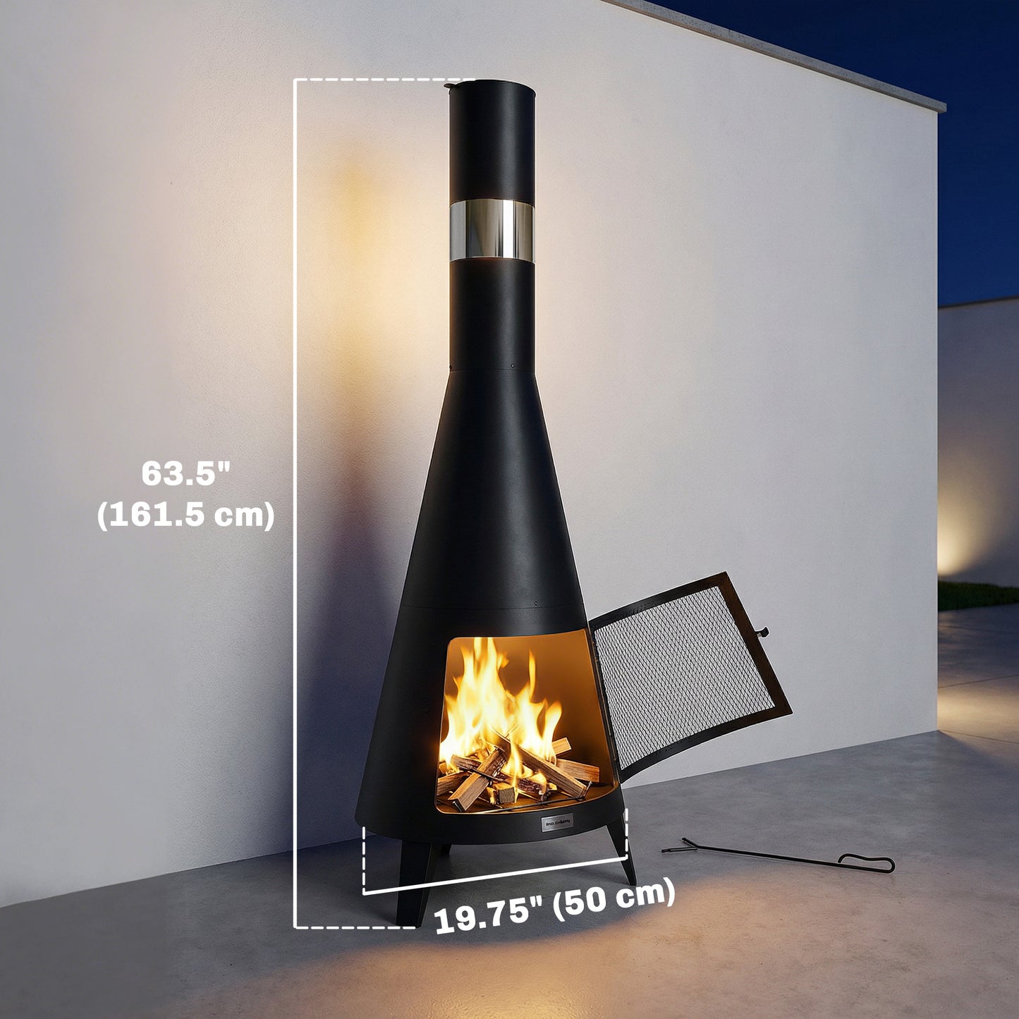 Wood Burning Firepit with Chimney, Outdoor Fire Pit with Poker, Mesh Screen, Black