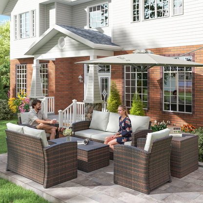6 Pieces Wicker Patio Furniture Set with Cushions, 7-Seater Rattan Patio Sofa Set with Storage Coffee Table & Side Table, Sectional Outdoor Furniture Set, Cream White