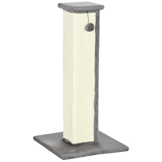 32" Tall Cat Scratching Post for Indoor Cats and Kittens, Sisal Cat Scratcher with Hanging Ball Soft Plush, Grey