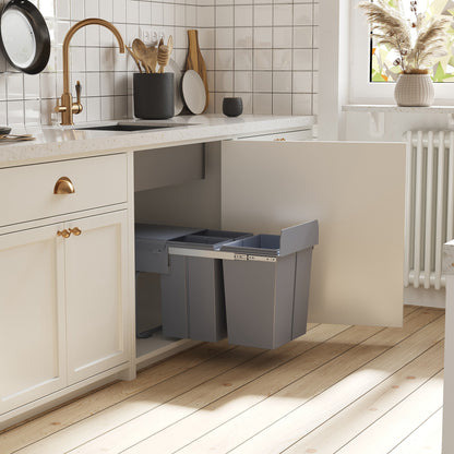 Pull Out Trash Can Under Cabinet, 10.6 Gallon (40L) Slide Out Garbage Can with 3 Removable Compartments, Grey