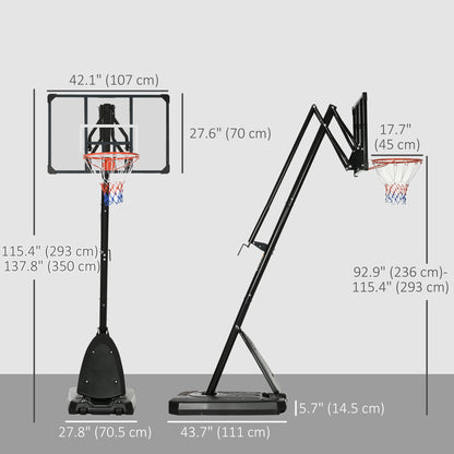 Soozier Outdoor Portable Basketball Hoop and Stand with Backboard Weighted Base Wheels, 115.4"-137.8" Height Adjustable