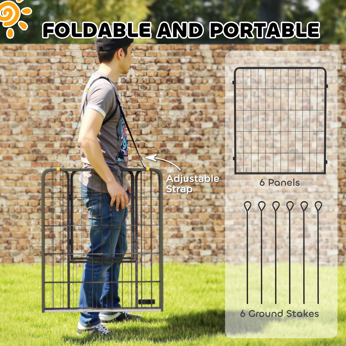 6 Panels Heavy Duty Dog Playpen Outdoor Indoor with Door & Strap, 31.5" Height Portable & Foldable Pet Playpen