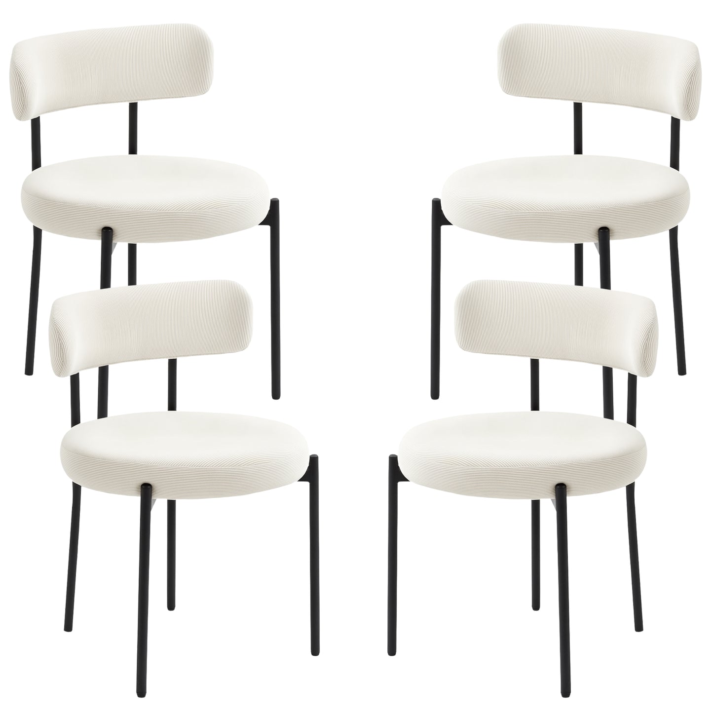 4 Pieces Kitchen Chairs, Modern Dining Chairs with Corduroy Upholstery and Steel Legs for Living Room, Beige