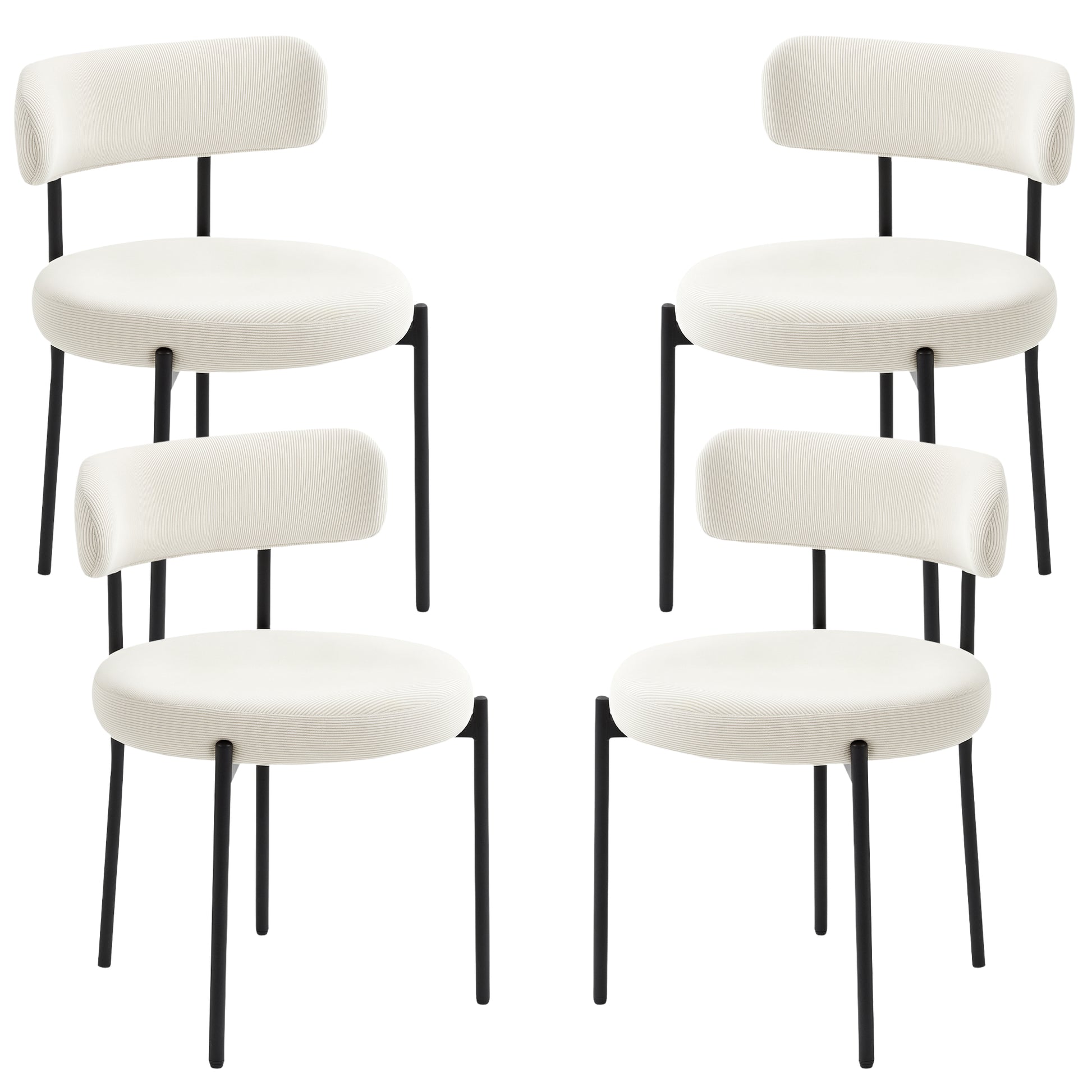 4 Pieces Kitchen Chairs, Modern Dining Chairs with Corduroy Upholstery and Steel Legs for Living Room, Beige