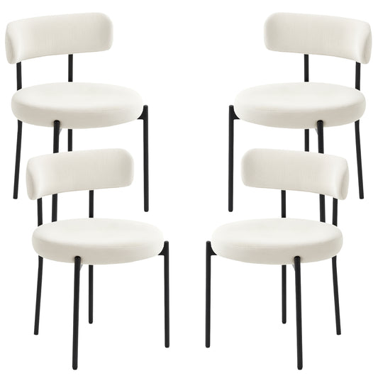 4 Pieces Kitchen Chairs, Modern Dining Chairs with Corduroy Upholstery and Steel Legs for Living Room, Beige