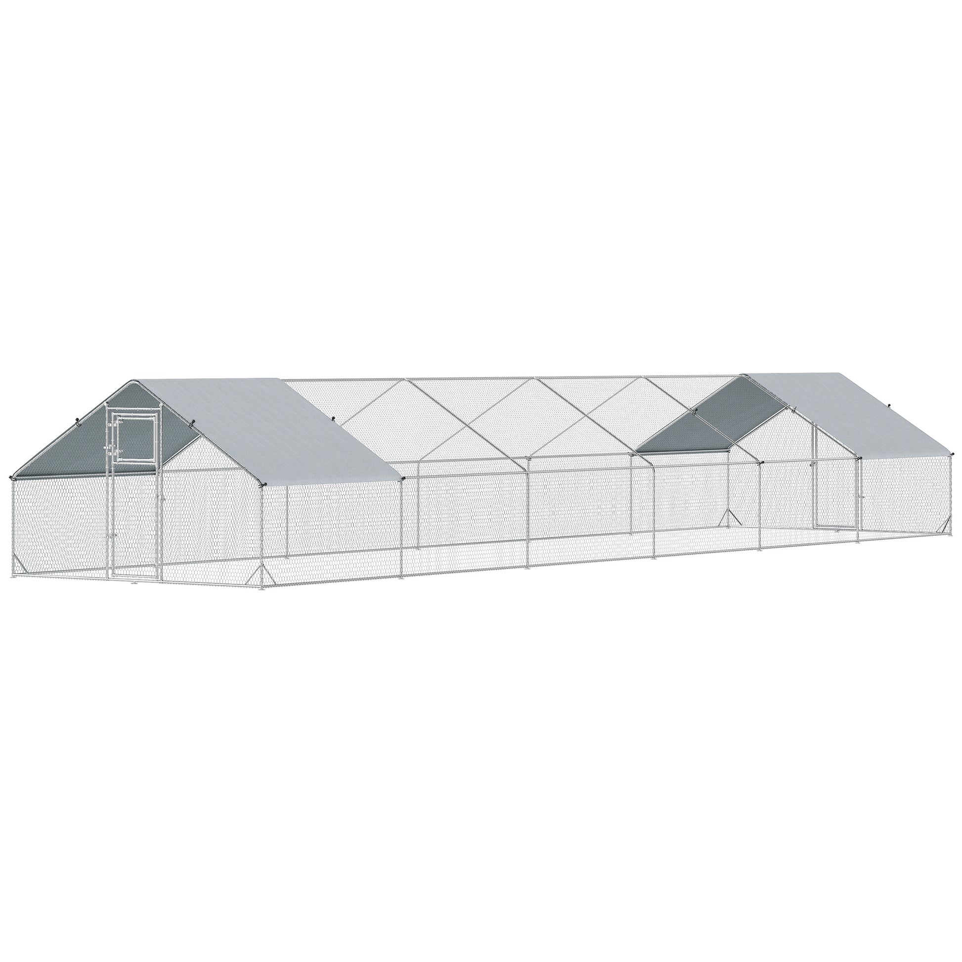 Metal Chicken Coop with Water- and UV-Protection Cover for Backyard Hen, Duck, Rabbit, 39.4' x 9.8' x 6.4'