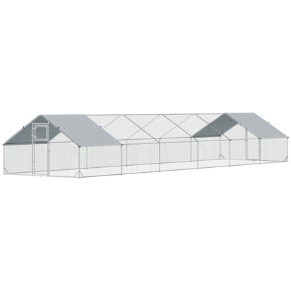 Metal Chicken Coop with Water- and UV-Protection Cover for Backyard Hen, Duck, Rabbit, 39.4' x 9.8' x 6.4'