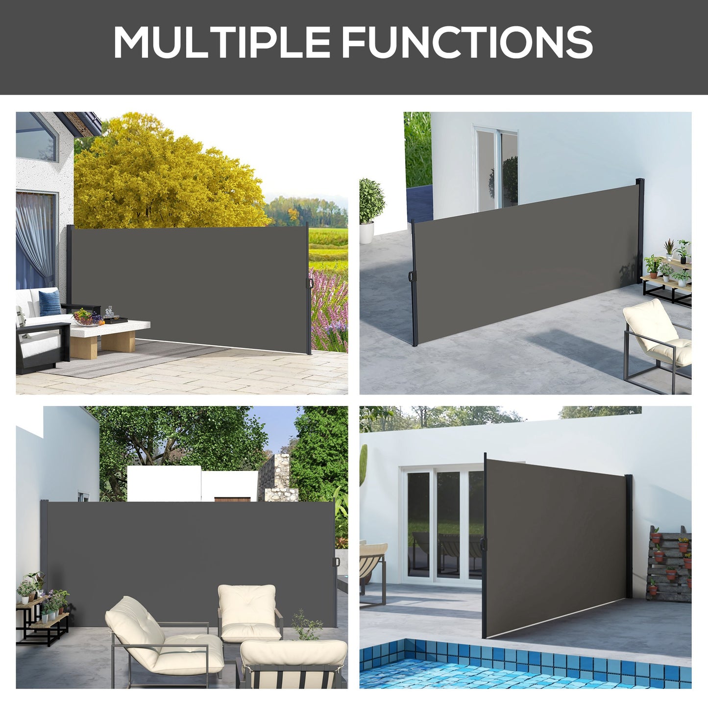 13' x 6' Retractable Side Awning, Outdoor Privacy Screen for Garden, Hot Tub, Balcony, Terrace, Pool, Dark Grey