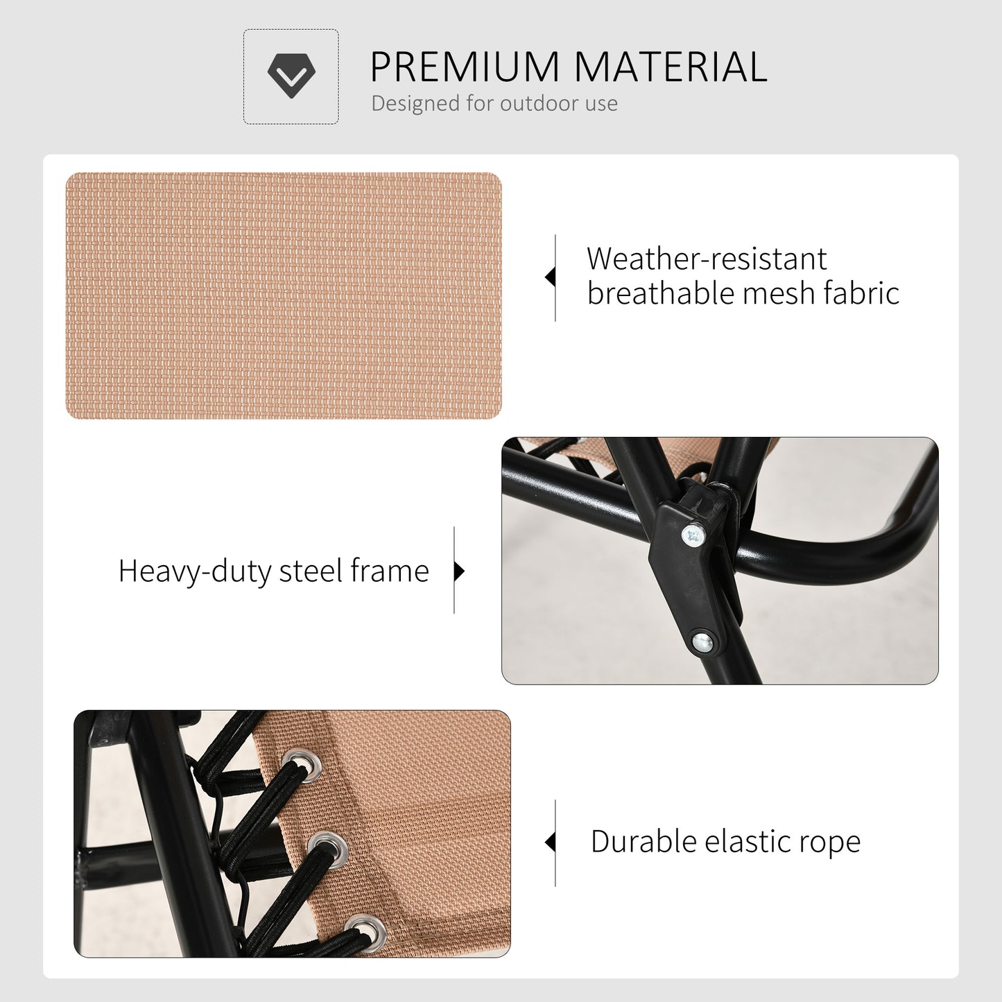 Outdoor Folding Chair, Bungee Sling Foldable Patio Dining Chair with Armrests, Folding Lawn Chair for Camping, Garden, Pool, Beach, Backyard, Beige
