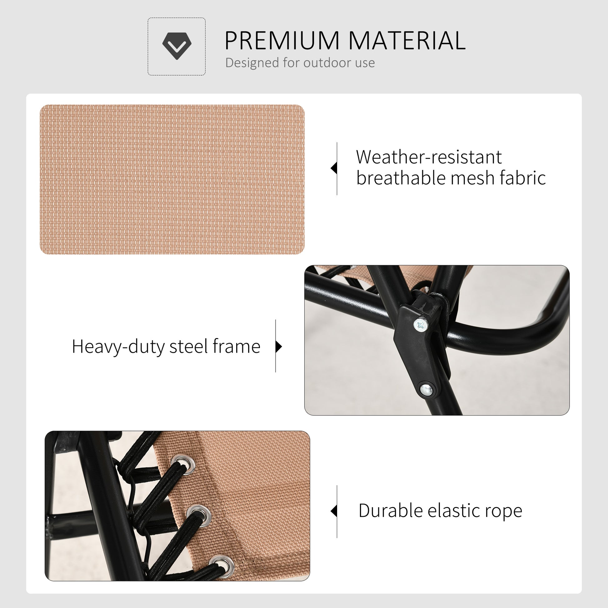 Outdoor Folding Chair, Bungee Sling Foldable Patio Dining Chair with Armrests, Folding Lawn Chair for Camping, Garden, Pool, Beach, Backyard, Beige