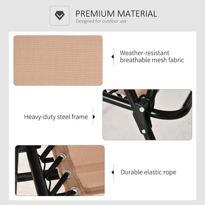 Outdoor Folding Chair, Bungee Sling Foldable Patio Dining Chair with Armrests, Folding Lawn Chair for Camping, Garden, Pool, Beach, Backyard, Beige