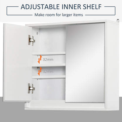 Wall Mounted Bathroom Medicine Cabinet Mirrored Cabinet with Hinged Door 2-Tier Storage Shelves White