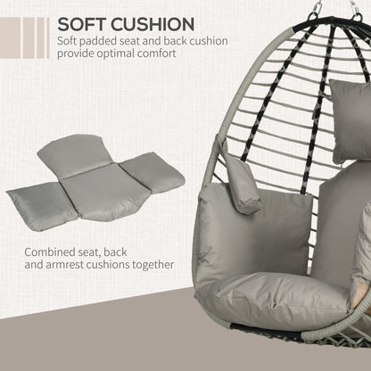 Outdoor Hanging Egg Chair with Thick Padded Cushion, Patio Swing Chair, Grey