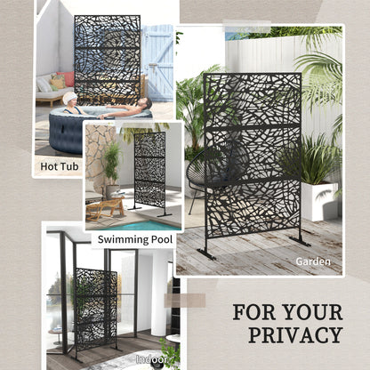 6.5FT Decorative Outdoor Divider, Metal Privacy Screen with Stand, Twisted Line Style, Black