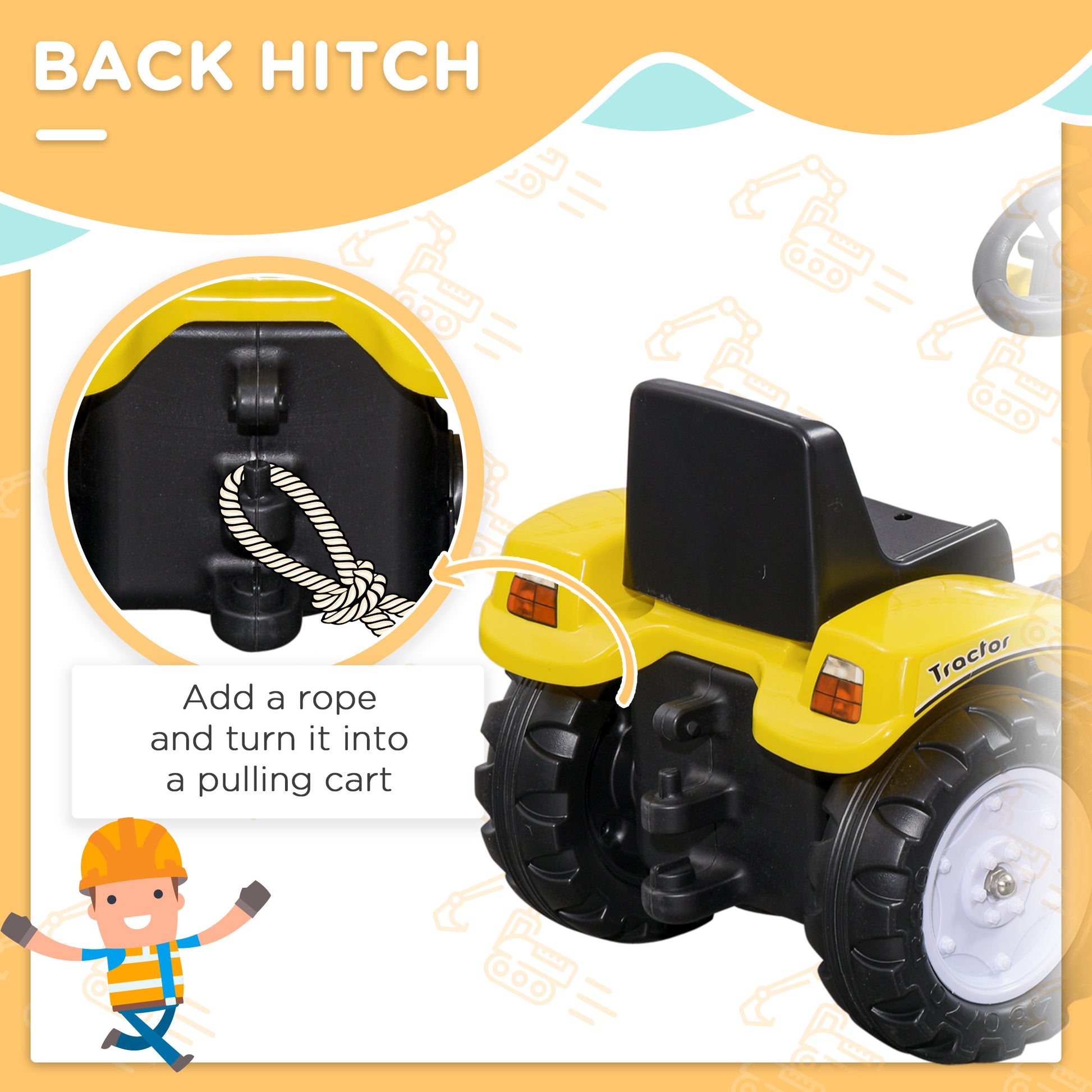 Aosom Ride on Tractor for Kids, Pedal Construction Car with Front Loader Digger for 3 Year Old, Yellow