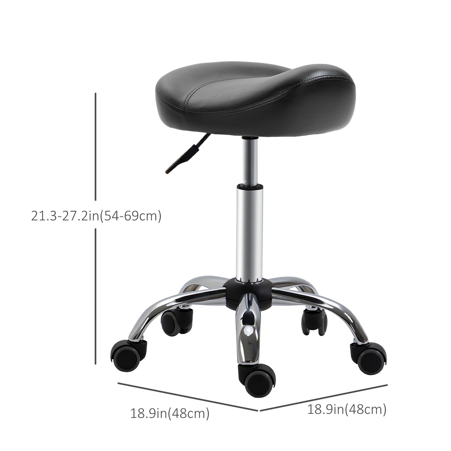 Saddle Stool, Height Adjustable Rolling Salon Chair with PU Leather for Massage, Spa, Clinic, Beauty and Tattoo, Black