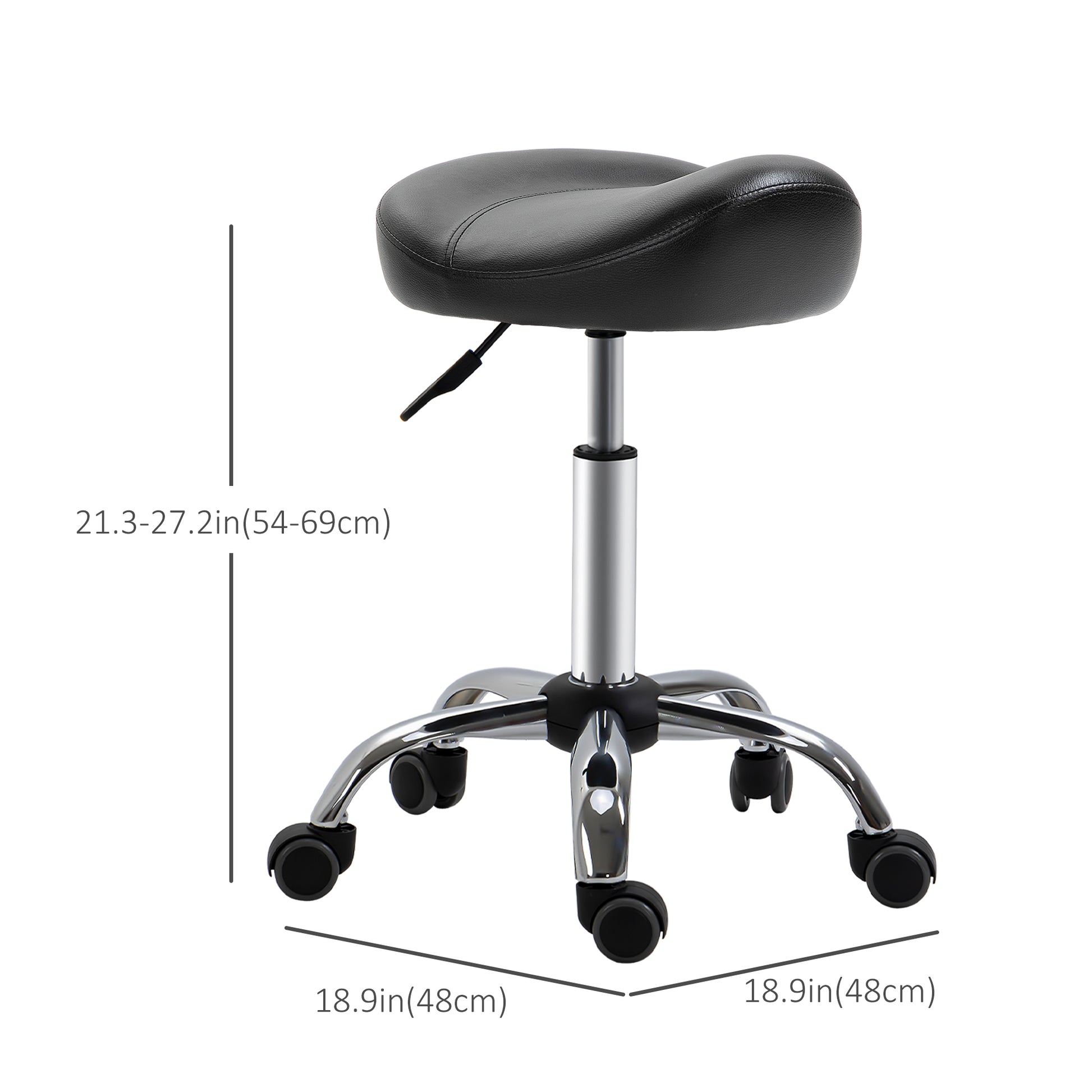 Saddle Stool, Height Adjustable Rolling Salon Chair with PU Leather for Massage, Spa, Clinic, Beauty and Tattoo, Black