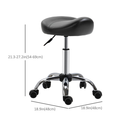 Saddle Stool, Height Adjustable Rolling Salon Chair with PU Leather for Massage, Spa, Clinic, Beauty and Tattoo, Black