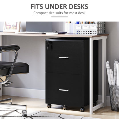 2 Drawer File Cabinet with Lock, Small Rolling Filing Cabinet for A4, Letter-Size Documents, Printer Stand for Home Office, 17" x 17.75" x 28.25", Black