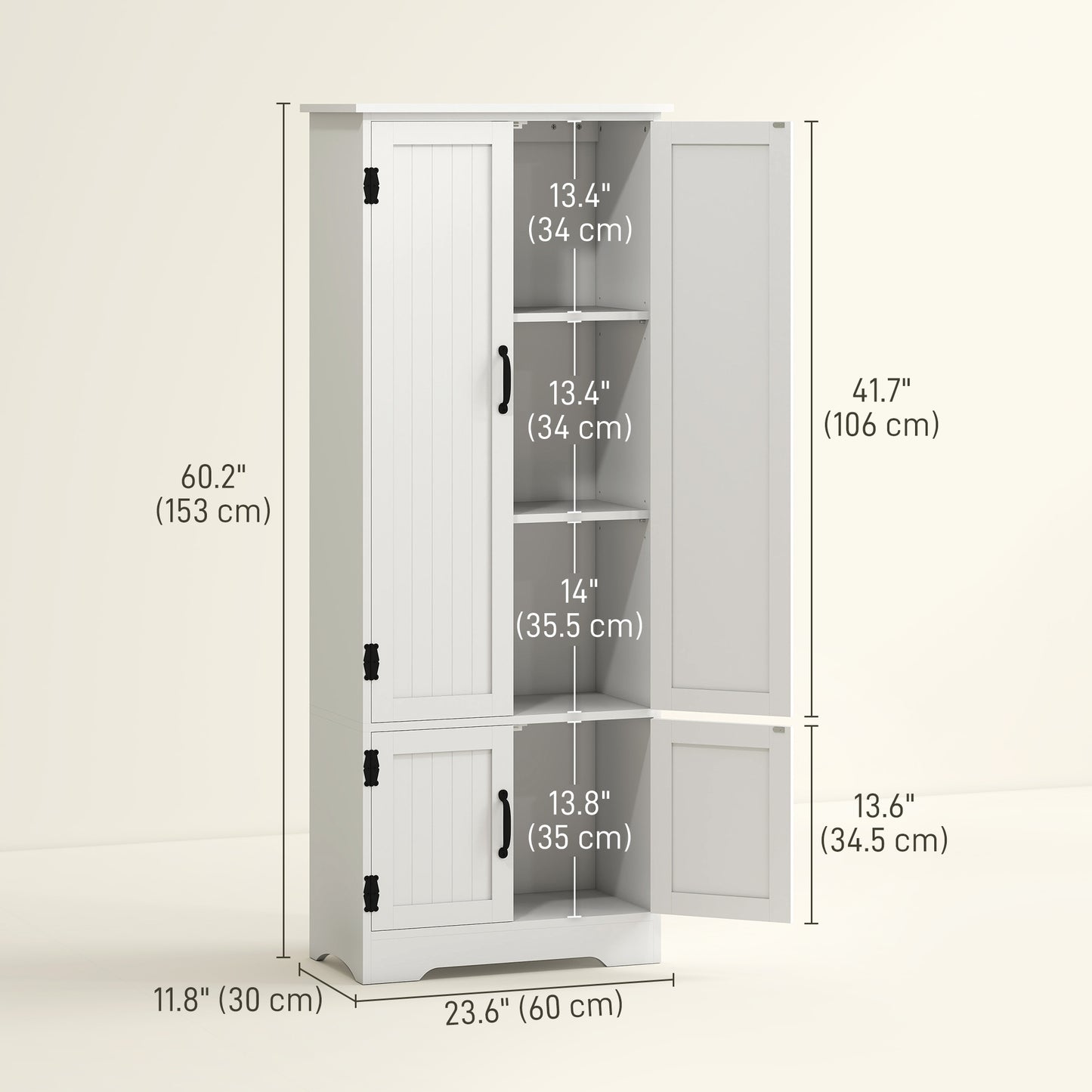 60" 4-Door Storage Cabinet Multi-Storey Large Space Pantry with Adjustable Shelves White