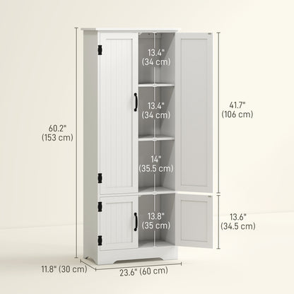 60" 4-Door Storage Cabinet Multi-Storey Large Space Pantry with Adjustable Shelves White