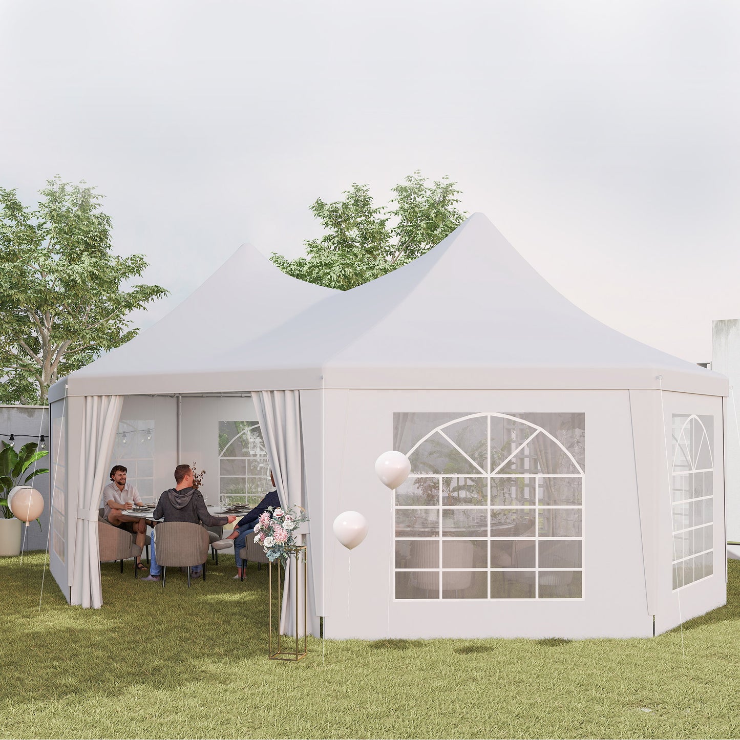 16' x 22' Wedding Event Party Tent High Peak Octagonal Outdoor Gazebo Canopy with Removable Walls, for Weddings, Parties, White