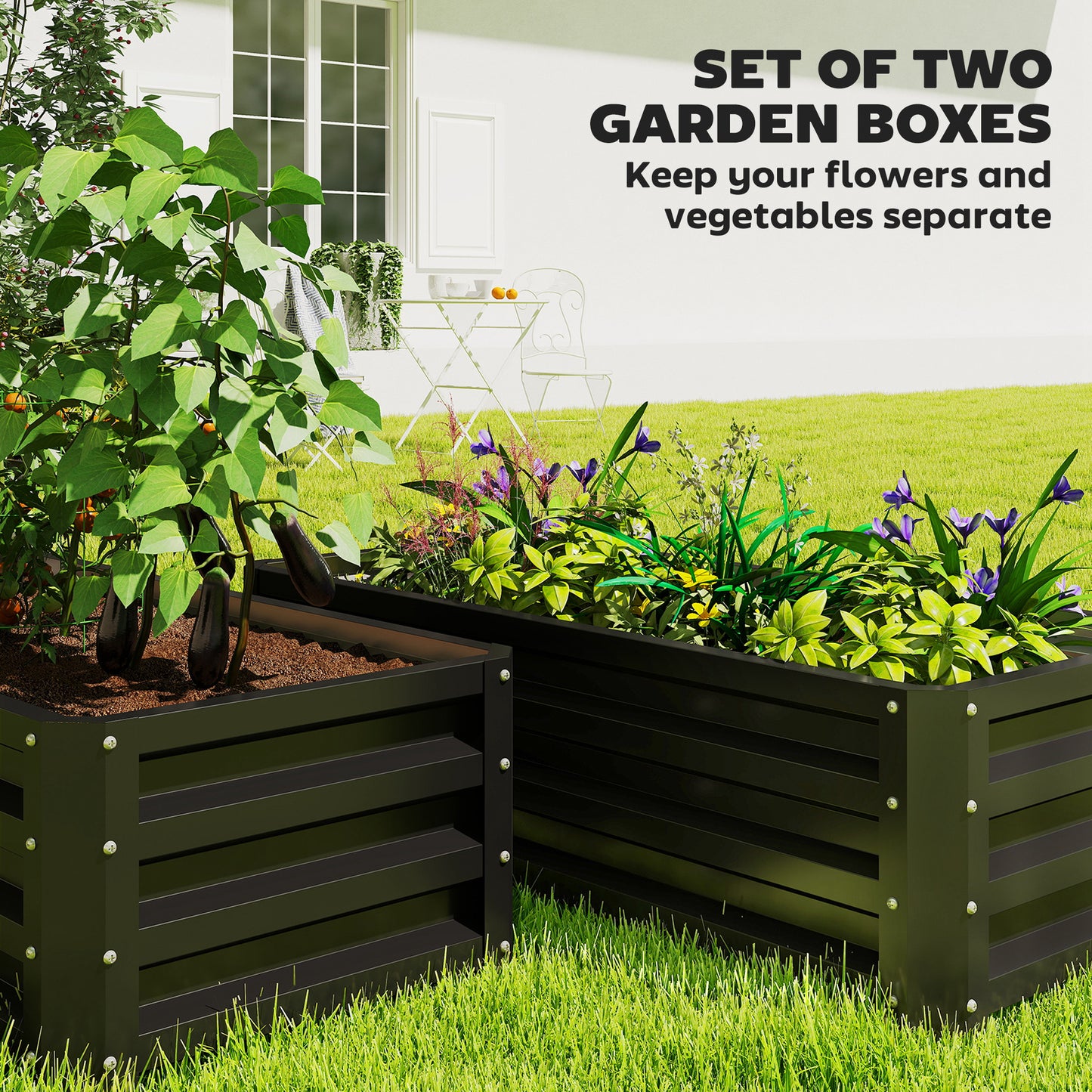 Galvanized Raised Garden Beds, Outdoor Planter Box, Set of 2, for Flowers, Herbs and Vegetables, Black