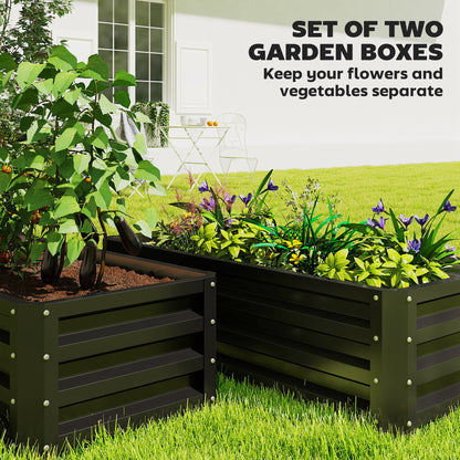 Galvanized Raised Garden Beds, Outdoor Planter Box, Set of 2, for Flowers, Herbs and Vegetables, Black