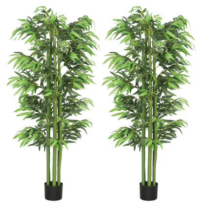 6FT Artificial Bamboo Trees Set of 2, Fake Plants with Nursery Pot for Indoor Decor