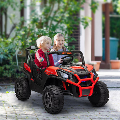 Qaba 2 Seater 24V Electric Car for Kids with Remote Control, 3 Speed, LED Lights, Music, Horn, Spring Suspension, Red