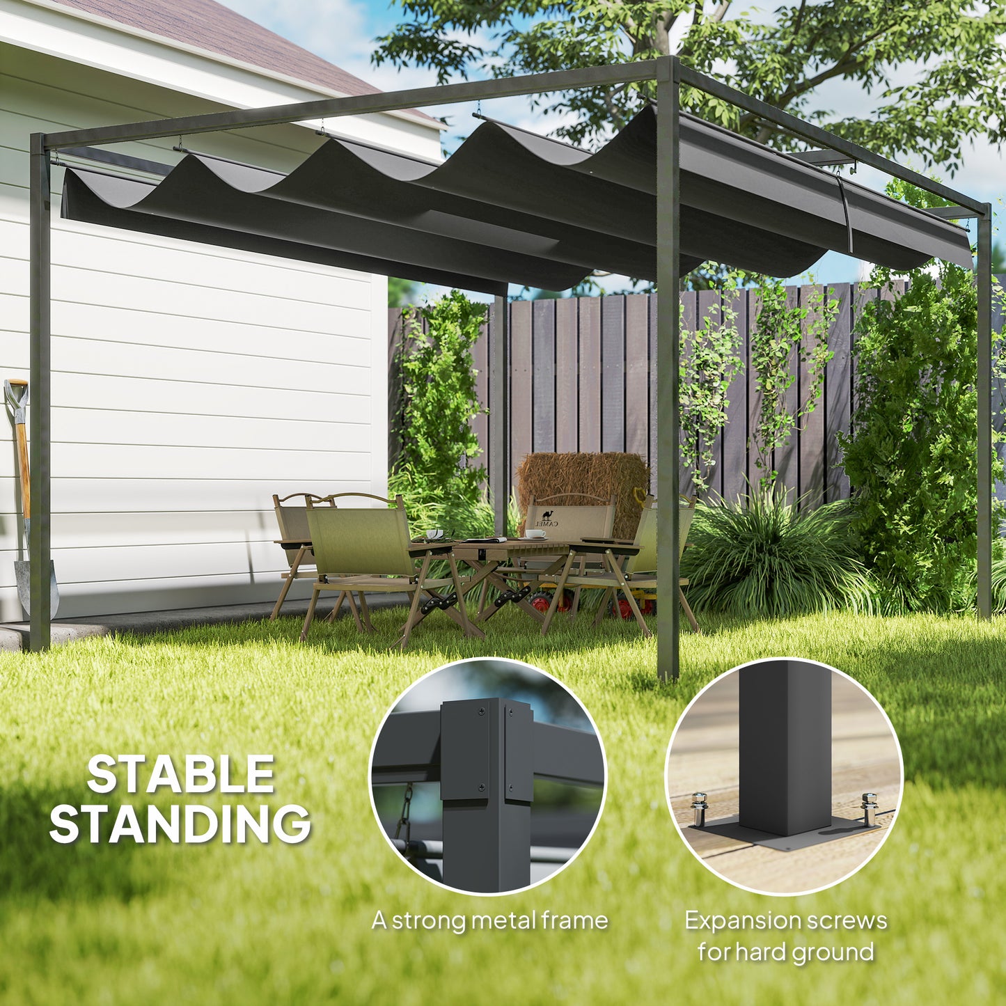 10' x7' Patio Pergola with Retractable Canopy, Outdoor Sun Shelter, Yard Shade, Black