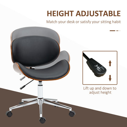 Office Chair, Faux Leather and Bentwood Computer Desk Chair with 360 Degree Swivel Wheels, Adjustable Height and Curved Seat, Black