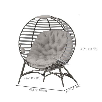 Egg Chair, Patio Lounge Chair, Foldable Basket Chair with Large Seat Cushion, Side Pocket, Light Grey