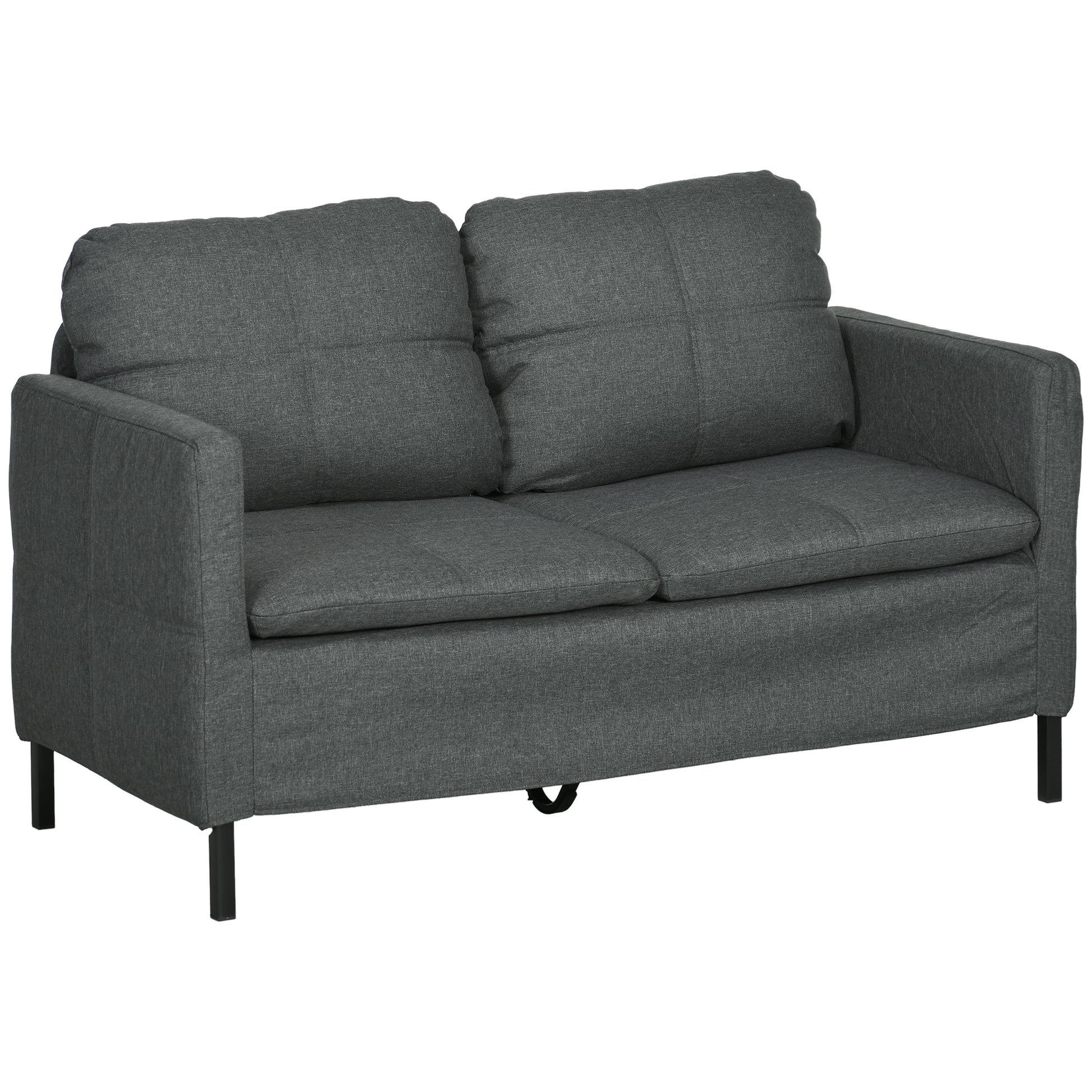 53" 2 Seat Sofa, Upholstered Two Seater Couch with Sturdy Steel Legs for Bedroom, Living Room, Dark Grey