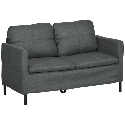 53" 2 Seat Sofa, Upholstered Two Seater Couch with Sturdy Steel Legs for Bedroom, Living Room, Dark Grey
