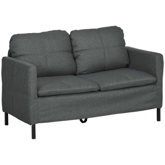 53" 2 Seat Sofa, Upholstered Two Seater Couch with Sturdy Steel Legs for Bedroom, Living Room, Dark Grey
