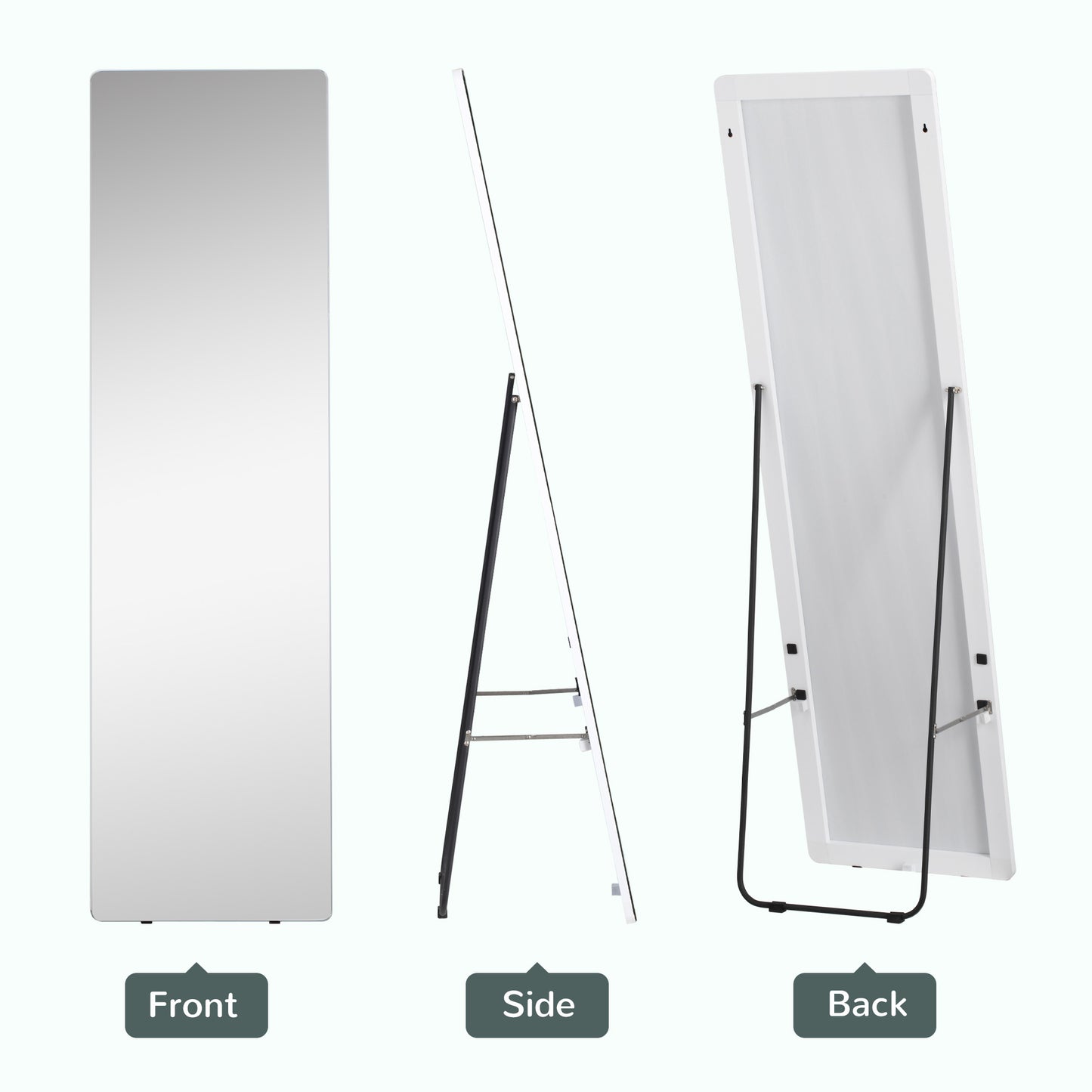 63"x18" Full Length Mirror, Floor Standing, Wall-Mounted or Leaning Against Wall Tall Mirror w/Support Frame, Rectangular Full Body Mirror for Bedroom, Living Room, Silver