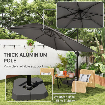 10 FT Patio Umbrella with Base, Outdoor Offset Cantilever Umbrella with Crank Handle and Tilt, 360° Rotation