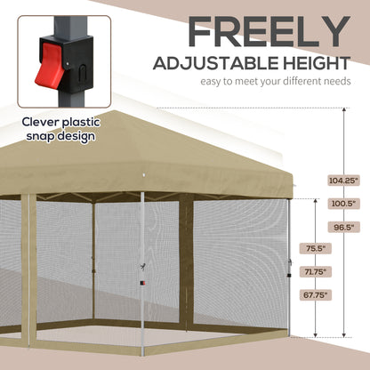 10' x 10' Pop-Up Party Tent UPF50+ Outdoor Canopy Tent with Mesh Sidewalls, 3-Level Adjustable Height, Roller Bag, Khaki