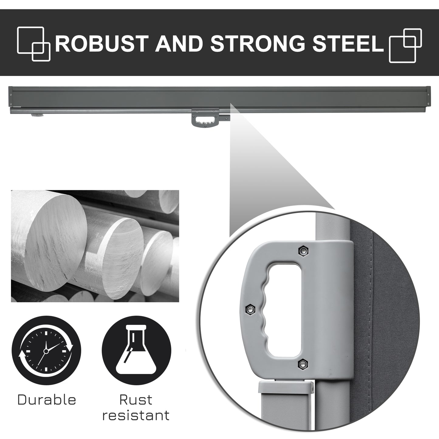 118" x 71" Outdoor Folding Privacy Screen Retractable Side Awning Patio with Resistance to UV Rays and Wind Grey