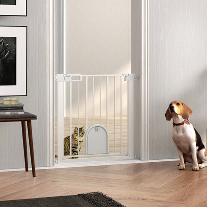 30"-32" Extra Wide Pet Gate Barrier with Small Door, 30"H Dog Gate with Safety Gate Barrier, Stair Pressure Fit, White