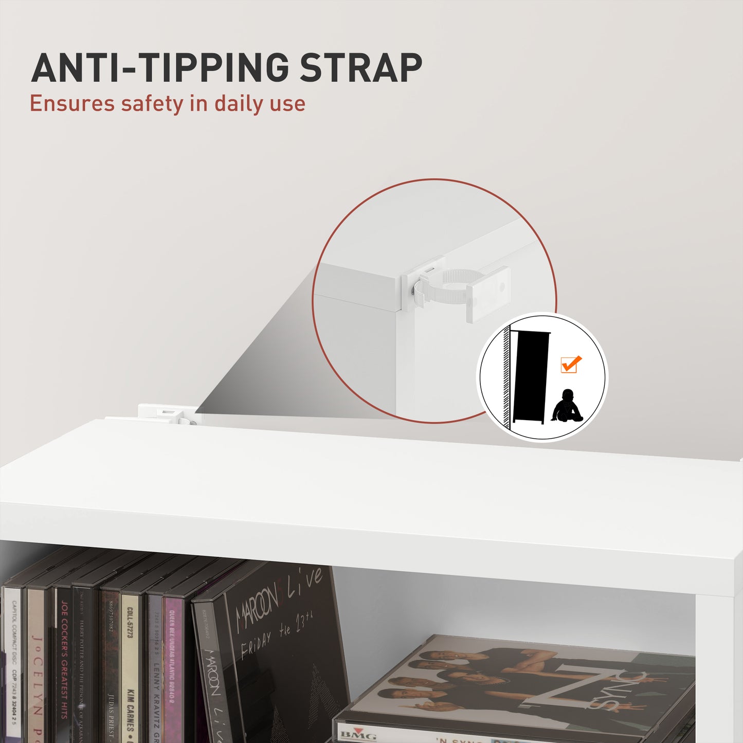 Media Storage Cabinet, 9-Tier Tall Narrow DVD Shelf with 6 Adjustable Shelves, White