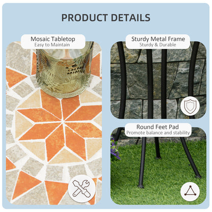 Mosaic Patio Table, Round Coffee Table with Metal Frame, Garden Furniture for Outdoor, Poolside, Yellow & Grey