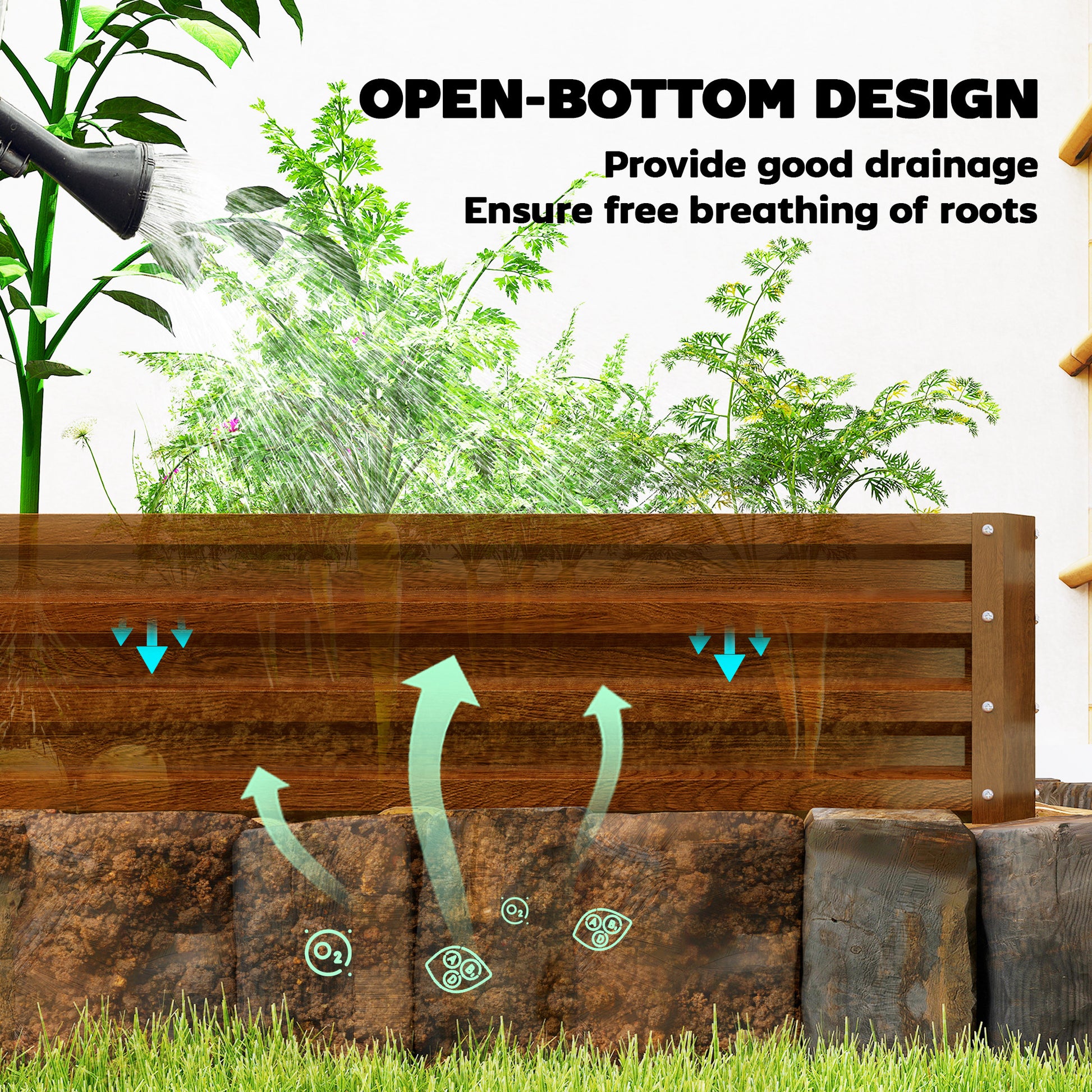 Galvanized Raised Garden Beds, Outdoor Planter Box, Set of 2, for Flowers, Herbs and Vegetables, Brown Wood Effect