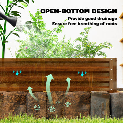 Galvanized Raised Garden Beds, Outdoor Planter Box, Set of 2, for Flowers, Herbs and Vegetables, Brown Wood Effect