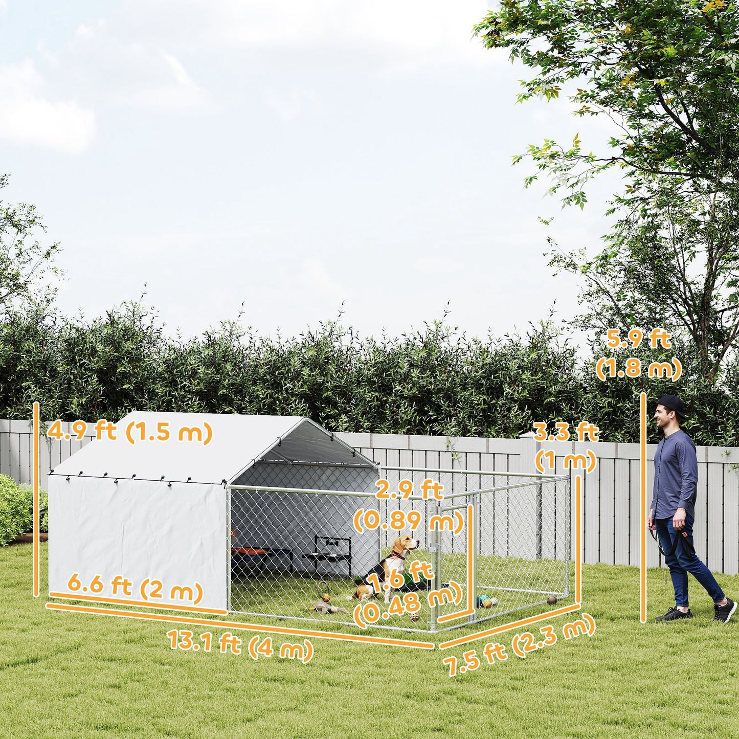 Galvanized Steel Dog Kennel Outdoor with Waterproof & UV-Resistant Cover for Large Dogs, 13.1' x 7.5' x 4.9'