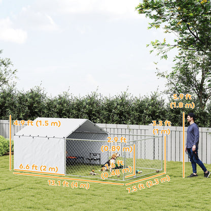 Galvanized Steel Dog Kennel Outdoor with Waterproof & UV-Resistant Cover for Large Dogs, 13.1' x 7.5' x 4.9'