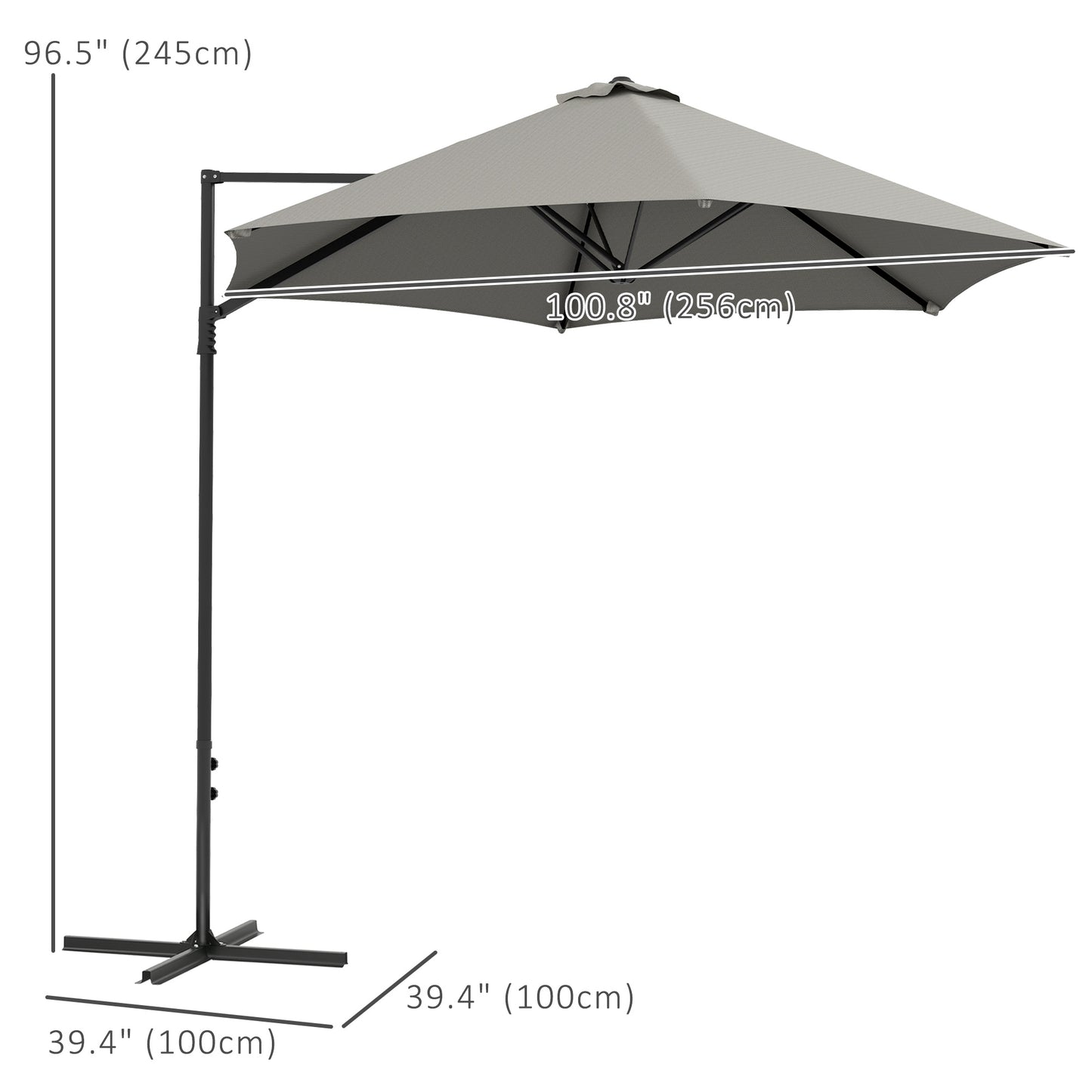 8.5FT Outdoor Cantilever Roma Parasol with 360° Rotation and Cross Base, Offset Patio Umbrella for Garden, Light Grey