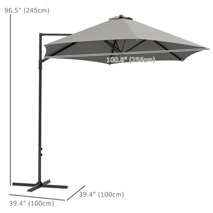8.5FT Outdoor Cantilever Roma Parasol with 360° Rotation and Cross Base, Offset Patio Umbrella for Garden, Light Grey