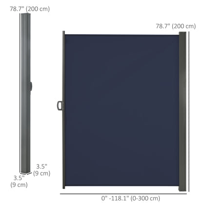 118" x 79" Outdoor Folding Privacy Screen Retractable Side Awning Patio with Resistance to UV Rays and Wind Dark Blue